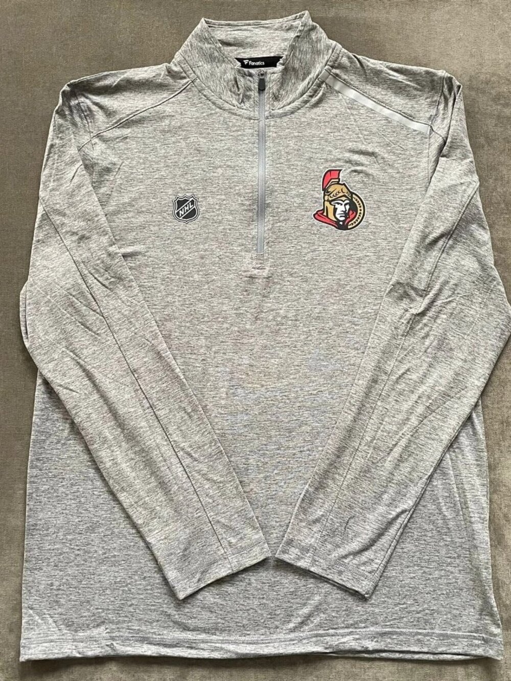 Fanatics NHL Ottawa Senators Grey 1/4 Zip Pullover Sweatshirt Men's Size L NWOT